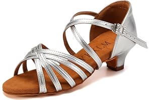 YKXLM Scarpe da Ballo Latino Americano Donna con Punta Aperta Scarpe Danza Latina Bambina con Tacco 4cm