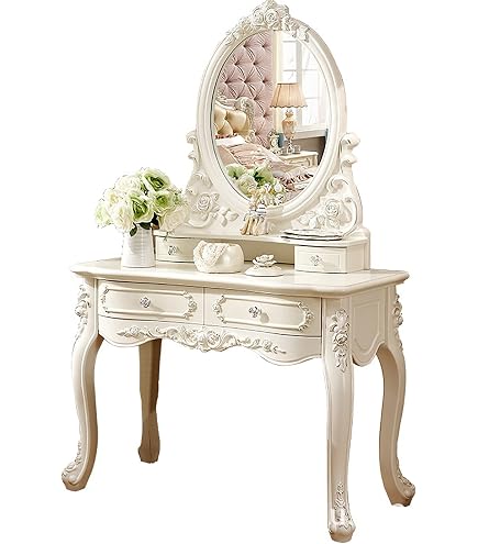 Juliette Shabby Chic Champagne Dressing Table ONLY. Stunning cream dressing  table with limend finish top. Stool and Mirror NOT included. :  Amazon.co.uk: Home & Kitchen