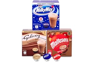 Caffeluxe| Galaxy, Milky Way & Maltesers Hot Chocolate | 8 Pods of Each Flavour | 24 Drinks - Dolce Gusto Compatible Pods (Galaxy, Malteser, Milkyway)
