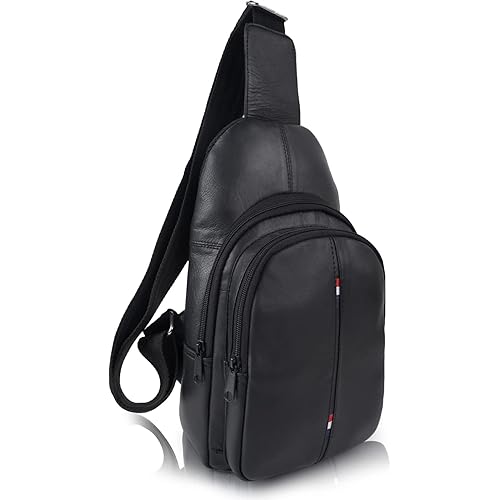 CIMONI® Premium Genuine Leather Chest Bag for Men & Women | Small Crossbody Shoulder Sling Bag for Travel & Daily Use | Unisex Side Purse with Mobile Zipper Pocket