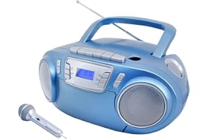 Soundmaster SCD5800BL Radio-Lecteur CD FM FM, USB, Cassette, Radiocassette avec Microphone LED Karaoke Bleu