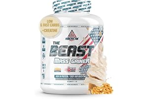 AS American Suplement | The Beast Mass Gainer | 2 kg | Choco Blanco con Gofres | Contiene Creatina Monohidrato | Ayuda a Subir de Peso | Alto en Carbohidratos y Proteínas
