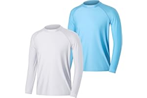 MASOCIO 2 Pièces T-Shirt Anti UV à Manche Longue Rash Guard Homme UPF 50+ Maillot de Bain Hauts Séchage Rapide