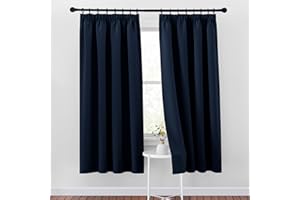 Pony Dance Zasłony do sypialni z taśmą marszczącą do systemu szynowego, 2 sztuki, wys. 175 x szer. 140 cm, ciemnoniebieskie, nieprzejrzyste, zaciemniające, chroniące przed zimnem, taśma marszcząca