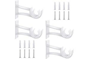 SEGNAYEN Soporte para barra de cortina, soportes de barra de cortina resistentes de metal blanco de 25 mm, soportes de riel de cortina individuales, ganchos de soporte montados en la pared para barra