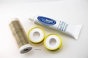 Neo Fermit - Set di guarnizioni (1 rotolo di canapa da 40 g, 1 tubo Neo Fermit sigillante da 150 g, 2 rotoli di nastro in PTFE per filettatura fine)