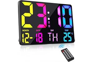 AIMMIE Orologio da Parete Digitale con Telecomando, 13'' LED Orologio Digitale con Temperatura/Data/Sveglia/Orologio da Parete Led Luminosità Regolabile Digitale da Comodino per Soggiorno Cucina Casa