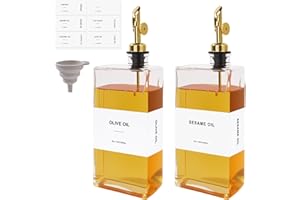 Otauoaea Lot de 2 Bouteille Huile 500ml Distributeur Huile d'Olive,Verseur Huile d'Olive Carré,Automatique Bouteille Huile et Vinaigre pour Cuisine - Avec étiquettes et Entonnoir