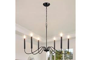 ASHUAQI Kronleuchter Schwarz, 6 Flammige Modern Wohnzimmerlampe Klassische Kerze Kronleuchter Vintage, Metall Pendelleuchte Esstisch mit E14 Fassung, Hängelampe Lampe für Wohnzimmer Schlafzimmer Küche