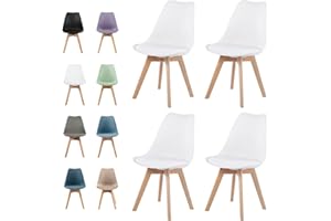 buybyroom Modern Dining Chairs Set of 4 with Wooden Legs and Soft Cushion for Living Room, Garden, Kitchen, Bedroom, Outdoor and Office, White