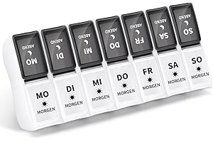 ‎OPRET Opret Deutsche Tablettenbox 7 Tage 2 Fächer Morgens Abends, Abnehmbar Pillendose 7 Tage 2 Fächer, Pillenbox Medikamentenbox 7 Tage Tabletten Wochenbox Tablettendose Tablettenbox 14 Fächer