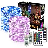 【16 FARBEN ZUR WAHL】100 dimmbare LED-Lichter auf 10 Meter Silberdraht mit 16 individuellen Farben, perfekt für Weihnachten, Hochzeit, Party sowie für Ihr Schlafzimmer und Ihren Garten. Der flexible Silberdraht kann auch leicht gebogen und in die gewünschte Form gebracht werden.