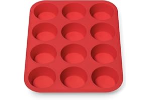 Avana Moule à muffins en silicone pour 12 muffins sans bisphénol A avec revêtement anti-adhésif Rouge