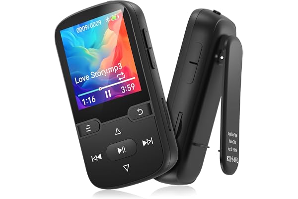 64 Go Lecteur MP3 Bluetooth 5.3 avec Clip, Lecteur de Musique HiFi Portable pour Le Sport et Les Enfants (28 g), Radio FM, podomètre, enregistreur Vocal, Lecture aléatoire et répétition(Noir)