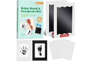 Nabance Huellas Bebe Recien Nacido, 8pcs Tinta Huella Bebe, El Kit Contiene 2 Plantillas Grandes y 2 Marcos de Fotos, 4 Tarjetas de Impresión, Pintura para Huellas Bebe Pie y Manos, Recuerdo