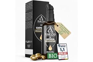 ‎AMEZIO HEALTH & BEAUTY Rizinusöl Bio Kaltgepresst I Für Haare, Körper, Haut, Wimpern, Augenbrauen, Bart, Nägel I 100% rein & nachhaltig I Natürlich für Kosmetik I Hautpflege I Vegan & Tierversuchsfrei I 100ml