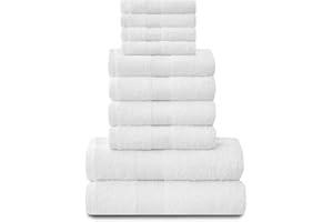 GC GAVENO CAVAILIA Lions Towels 544777 - Juego de 10 piezas 100% algodón egipcio, 4 caras, 4 manos, 2 toallas de baño, accesorios de baño altamente absorbentes de agua, lavables a máquina, color blanco, 544777