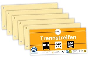 ‎PERFECT LINE perfect line - 220 Trennstreifen für Ordner A4, Trennblätter aus Recycling-Karton, Farbe Gelb, gelocht, Made in Germany, Blauer Engel zertifiziert