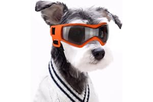 NAMSAN gogle dla zwierząt, okulary przeciwsłoneczne dla psów, ochrona przed promieniowaniem UV, wiatroszczelne, dla szczeniaków, regulowane elastyczne paski dla małych i średnich psów, pomarańczowe