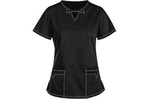 Sizoer Casaca De Mujer Multicolor para El Cuidado Manga Corta Cuello V Casacas Uniforme De Trabajo, Color Sólido, para Trabajo Camisa Médico, Enfermera, Dentista, Estética, Veterinaria, Hostelería.