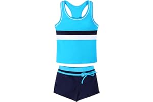AmzBarley Ensembles Tankini per Fille Enfant Maillot de Bain Deux Pièces Natation Débardeur Haute Shorts de Maillots Été Plage Vacances Combinaison Plongée