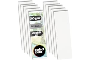 perfect ideaz - Marque-page aquarelle - 60 feuilles, 20 x 5,5 cm, 290 g/m² - Papier de qualité supérieure blanc naturel (vierge) - Papier aquarelle sans acide, certifié FSC®