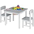 WOLTU Children's Table with 2 Chairs, Children's Seating Set with Storage Space, Play Table with Reversible Building Plate, Compatible with Large Building Blocks, White Grey