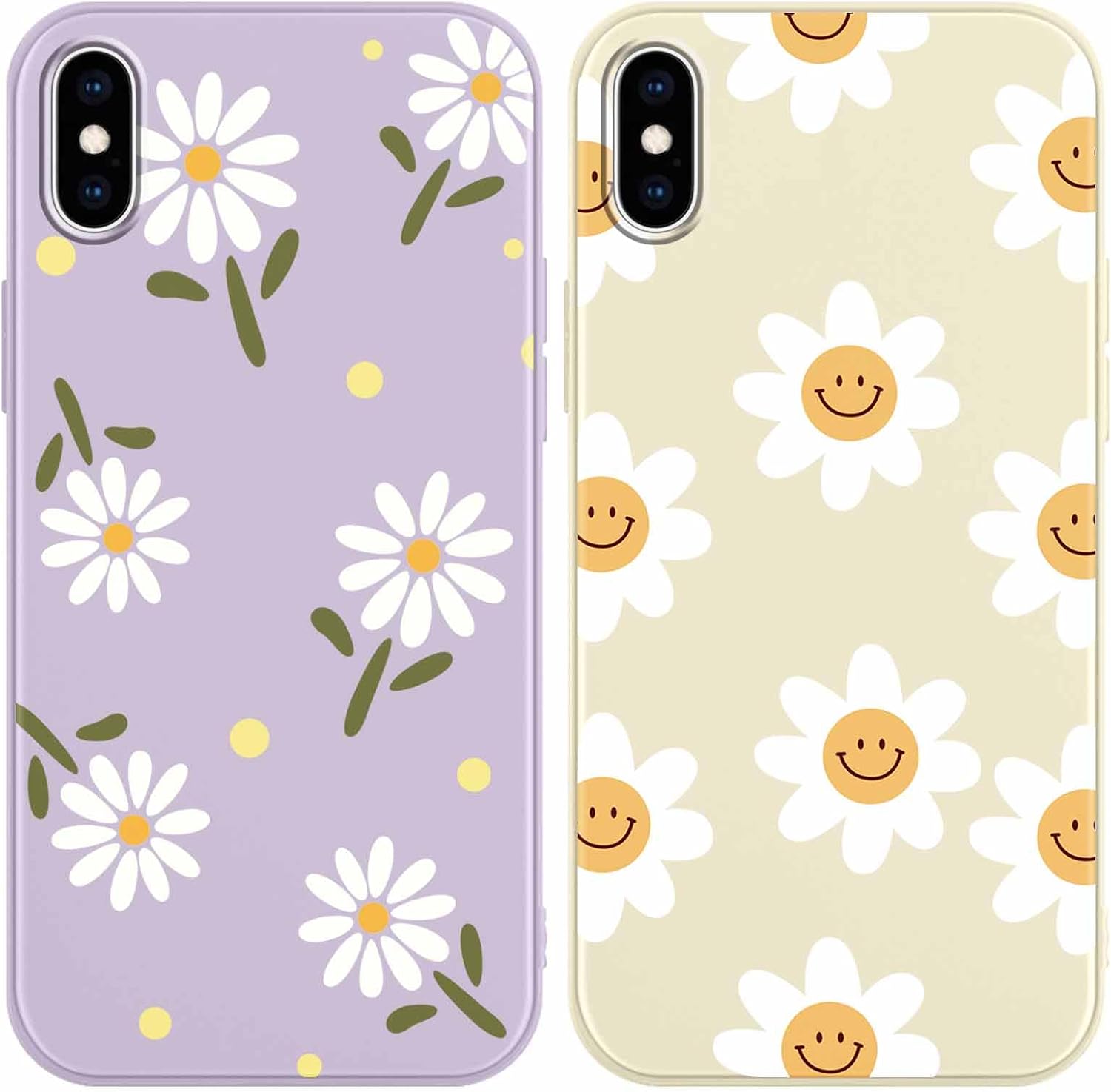 Yoedge 2 Pack Cute Flowers Print Suitable for iPhone XS/X 5.8" Phone Case, Floral Daisy Aesthetic Pattern Shell Soft Silicone TPU Shock-Absorbing Smile Cover for Women and Girls