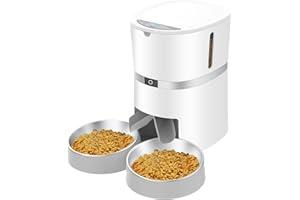 WellToBe Distributeur Croquettes Chat Automatique avec Sac de Glace et Déshydratant pour Aliments Secs Fraîcheur, Mangeoire Automatique Chat Chien minuteur, 1-6 Repas, Double Alimentation(White)