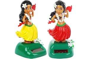 Solati 2Pack Solar Powered Dancing Toy Hula Girl Bobble Shaking Head Doll Car Dashboard Dancing Figure Toy Hawaiian Hula Shaking Head Dancer Figurine for Car Interior