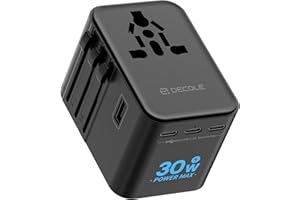 decqle Reiseadapter Weltweit, Universal Reisestecker mit 3 USB-C (30W), 2 USB-A und 1 AC Steckdose, Internationaler Steckdosenadapter, AC Adapter Universaladapter für EU, UK, US, AU (Schwarz)