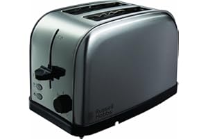 Russell Hobbs 2 Slice Toaster with Brushed Sides (Independent Slots, High Lift, 7 Browning Levels, Frozen/Cancel/Reheat, Red Indicator Lights, Removable Crumb Tray, 1500W, Stainless Steel) 18780