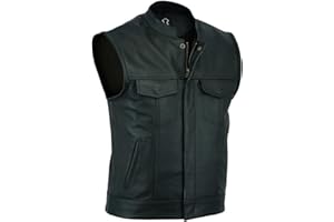 GENERIC Real Leather Son of Anarchy Style Club Vest - Mens SOA Motorbike Motorcycle Cut Off Sleeveless Full Grain Leather Black Biker Waistcoat with Dual Closure - XXL