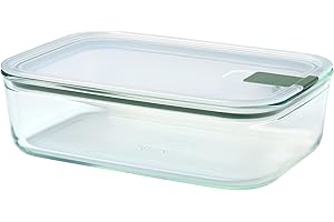 Mepal Easyclip Szklane Pojemniki z Pokrywkami, Zamknięcie Zatrzaskowe, do Kuchenki Mikrofalowej, Parowaru, Piekarnika, Lodówki i Zamrażarki, Hermetyczne, 1500 Ml, Szałwia Nordycka