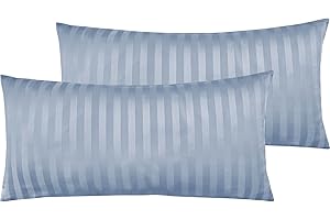 Pure Label 2er Set Mako Satin Damast Streifen Kopfkissenbezüge 40x80 cm aus 100% Baumwolle in hellblau - Traumhaft weiche Kissenbezüge passend zu unseren Bettwäsche Sets