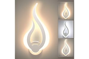 Lightess Applique Murale Intérieure LED 3 Température de Couleur 10W Éclairage Tricolore Lampe Murale Chambre Moderne Acrylique Veilleuse pour à Coucher Enfant Bureau Couloir Salon(Blanc) (Droit)