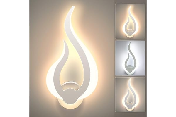 Lightess Applique Murale Intérieure LED 3 Température de Couleur 10W Éclairage Tricolore Lampe Murale Chambre Moderne Acrylique Veilleuse pour à Coucher Enfant Bureau Couloir Salon(Blanc) (Droit)