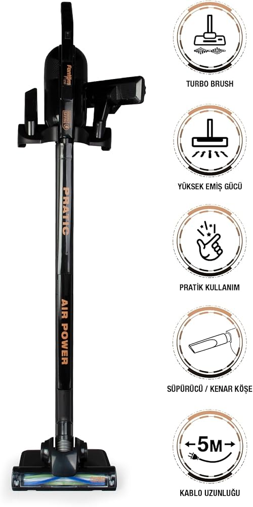 Fantom Pratıc Aır Power P 1250 Siyah Torbasız Dönebilen Turbo Başlıklı Dikey Süpürge