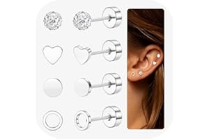 JeweBella 4 Pares Pendientes de Titanio G23 para Mujer Hombre Pendientes de Plata Mujer Hipoalergénicos Mariposa Estrella Luna Ópalo Circonita Piercing Pendientes Cartílago para Orejas Sensibles