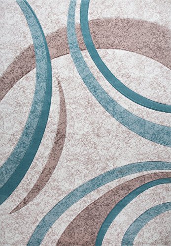 Designer Teppich mit Konturenschnitt Muster Modern Gestreift Türkis Creme Beige Meliert – VIMODA, Maße:120×170 cm - 8