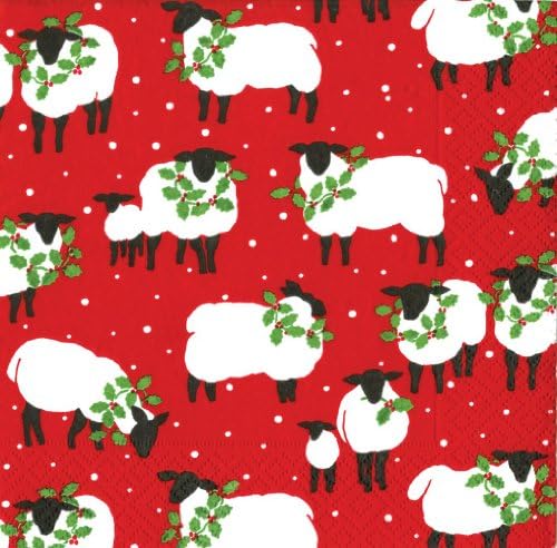 Caspari Festive Flock Paper Cocktail Napkins, Pack of 20, Red