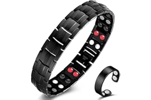 Cigmag Magnetic Bracelet Men Ultra Strength Magnet Titanium Steel Bracelet Double Row 4 in 1 Elements, Attached Adjustable Tool & Present Box (Black)