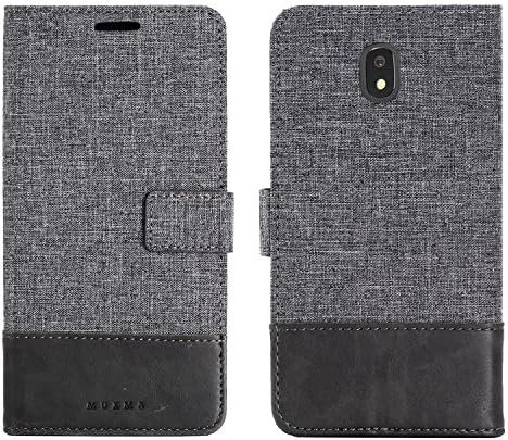 Samsung J7 2017 WALLET CASE Textile fabric Artificial leather bag Protective cover Mobile phone case Business card compartment and stand function (GREY)