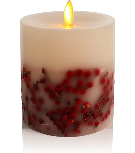 Luminara Moving Flame Red Berry Inclusions LED Pillar Recessed Edge Smooth Wax Unscented (6.5-inch - View #7
