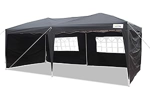 Goutime Easy Pop up Canopy gazebo Marquee Tent,3x6m, W/4 Removable Sidewalls W/wheel Bag,Garden Gazebo Height Adjustable, Party Tent Wedding Water Resistant AwningAll Weather Gazebo Camping (Black)