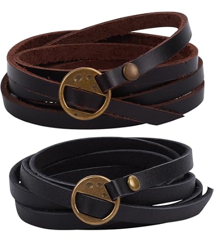 Bracelets En Cuir Véritable CALFOVERA – Style Western Bohème Ajustables – Pour Homme Et Femme – Marron – Fermoir à Bascule - 6