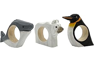 your castle Anelli portatovaglioli, intagliati a mano, design animale, balena, pinguino, orso polare, set da 3 pezzi, in legno, dipinto a mano, versatile, con base stabile, circa 8 x 6 x 2 cm