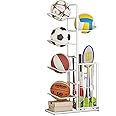 Ball Storage Rack, Football Stand, Ball Storage Garage, Ball Holder, Sports Equipment Storage For Garage, Basketball Organizer Rack With Basket, Toy/Sports Gear Storage Indoor