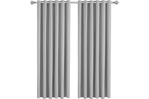 IR IMPERIAL ROOMS Imperial Rooms Blackout Eyelet Curtains for Livingroom 90x90 Inch Drop Thermal Insulated Energy Saving Ring top Light Grey Curtains, 2 Panel withTwo Tiebacks