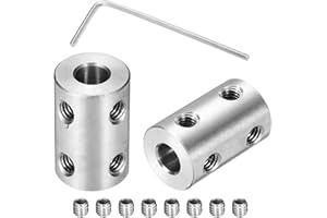 sourcing map Rigid Screw Coupling 6mm to 6mm Shaft Coupler Connector L22mm x D14mm Steel Joint Connector Rigid Coupling Set for 3D Printers DIY Encoder with 8 Screws & Hex Wrench, 2 Pcs